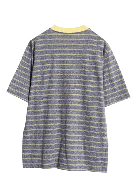 70s Monogram ボーダー 半袖 Tシャツ メンズ L 小さめ M 程/ ヴィンテージ シングルステッチ サーフ リンガー ツートン 霜降り グレー 黄色