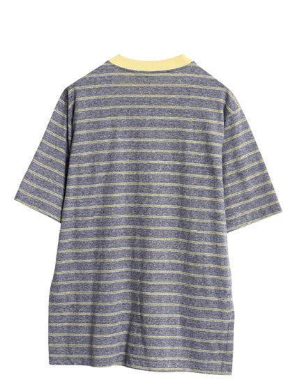 70s Monogram ボーダー 半袖 Tシャツ メンズ L 小さめ M 程/ ヴィンテージ シングルステッチ サーフ リンガー ツートン 霜降り グレー 黄色