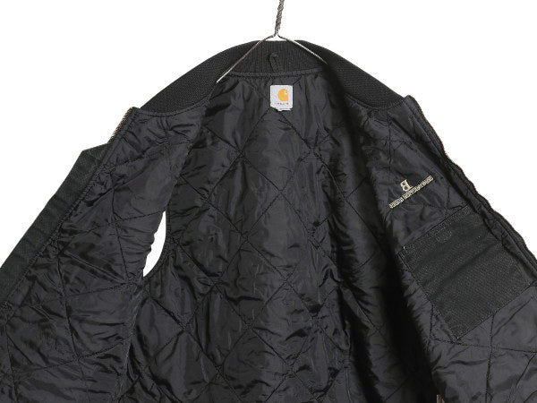 US企画 カーハート 中綿 ダック ベスト メンズ XXXL 古着 ナイロン キルティング ライナー フルジップ 重ね着 ワーク 大きいサイズ 黒 企業