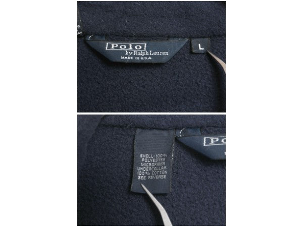 90s USA製 ポロ ラルフローレン フリース スイングトップ ジャケット メンズ L オールド ブルゾン フルジップ ジャンパー ワンポイント 紺