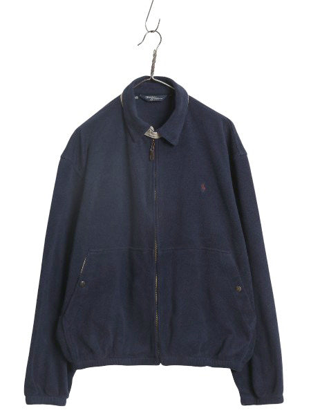 90s USA製 ポロ ラルフローレン フリース スイングトップ ジャケット メンズ L オールド ブルゾン フルジップ ジャンパー ワンポイント 紺