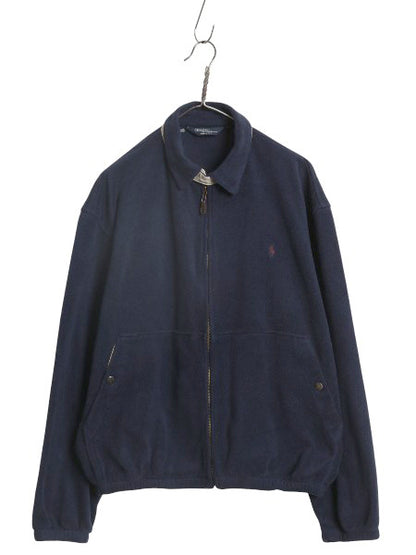 90s USA製 ポロ ラルフローレン フリース スイングトップ ジャケット メンズ L オールド ブルゾン フルジップ ジャンパー ワンポイント 紺