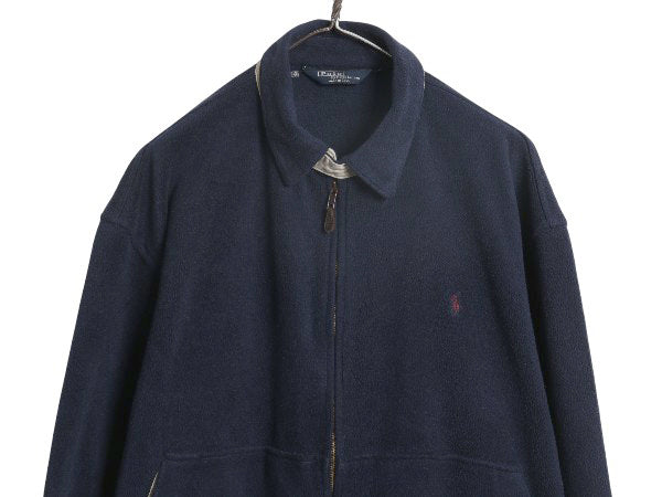 90s USA製 ポロ ラルフローレン フリース スイングトップ ジャケット メンズ L オールド ブルゾン フルジップ ジャンパー ワンポイント 紺