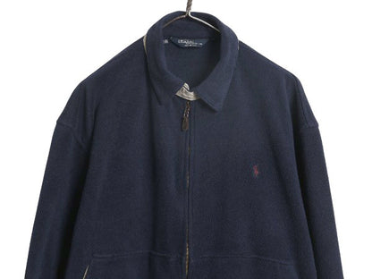 90s USA製 ポロ ラルフローレン フリース スイングトップ ジャケット メンズ L オールド ブルゾン フルジップ ジャンパー ワンポイント 紺