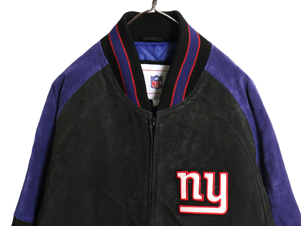ジャイアンツ 本革 ヌバック レザー ジャケット メンズ XL NFL オフィシャル 中綿 ライナー スタジャン アメフト 革ジャン 大きいサイズ 黒
