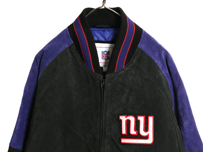 ジャイアンツ 本革 ヌバック レザー ジャケット メンズ XL NFL オフィシャル 中綿 ライナー スタジャン アメフト 革ジャン 大きいサイズ 黒