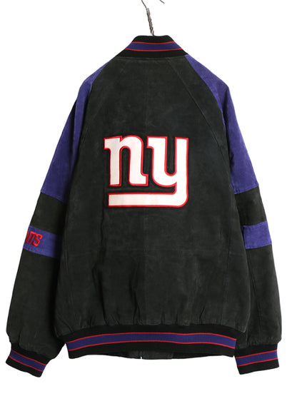ジャイアンツ 本革 ヌバック レザー ジャケット メンズ XL NFL オフィシャル 中綿 ライナー スタジャン アメフト 革ジャン 大きいサイズ 黒