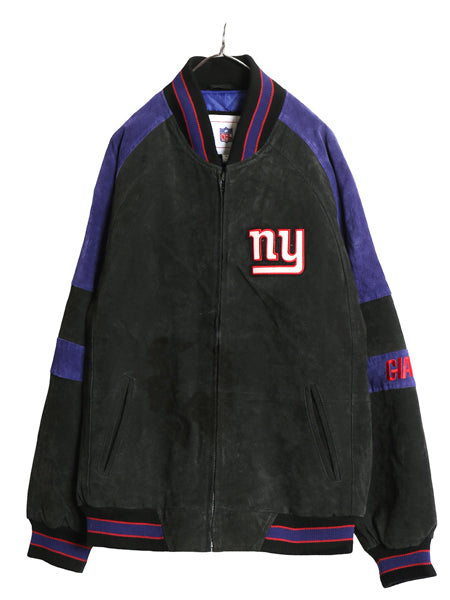 ジャイアンツ 本革 ヌバック レザー ジャケット メンズ XL NFL オフィシャル 中綿 ライナー スタジャン アメフト 革ジャン 大きいサイズ 黒