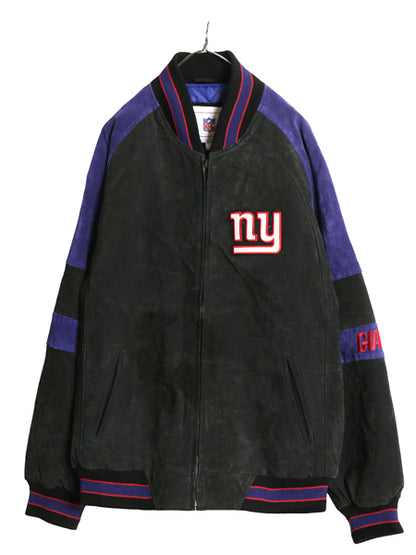 ジャイアンツ 本革 ヌバック レザー ジャケット メンズ XL NFL オフィシャル 中綿 ライナー スタジャン アメフト 革ジャン 大きいサイズ 黒