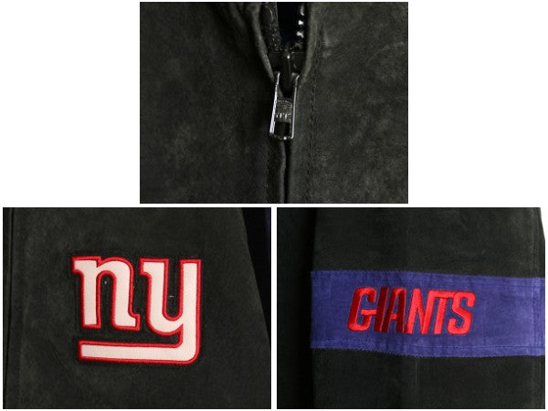 ジャイアンツ 本革 ヌバック レザー ジャケット メンズ XL NFL オフィシャル 中綿 ライナー スタジャン アメフト 革ジャン 大きいサイズ 黒