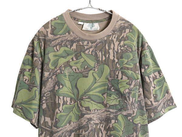 90s USA製 モッシーオーク リアルツリー カモ ポケット付き 半袖 Tシャツ メンズ XL / オールド 大きいサイズ 迷彩 総柄 シングルステッチ