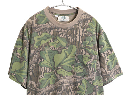 90s USA製 モッシーオーク リアルツリー カモ ポケット付き 半袖 Tシャツ メンズ XL / オールド 大きいサイズ 迷彩 総柄 シングルステッチ