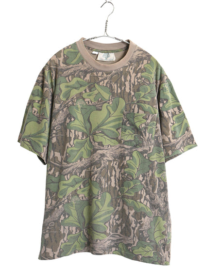 90s USA製 モッシーオーク リアルツリー カモ ポケット付き 半袖 Tシャツ メンズ XL / オールド 大きいサイズ 迷彩 総柄 シングルステッチ