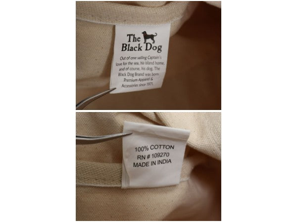 The Black Dog キャンバス トート バッグ MEDIUM / 古着 コットン オープントップ ハンドバッグ ツートン ドッグ キャラクター アニマル 犬