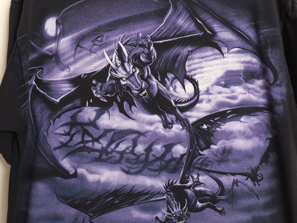 00s リキッドブルー ドラゴン プリント Tシャツ メンズ M 古着 オールド オフィシャル 当時物 両面 アート グラフィック 大判 イラスト 黒