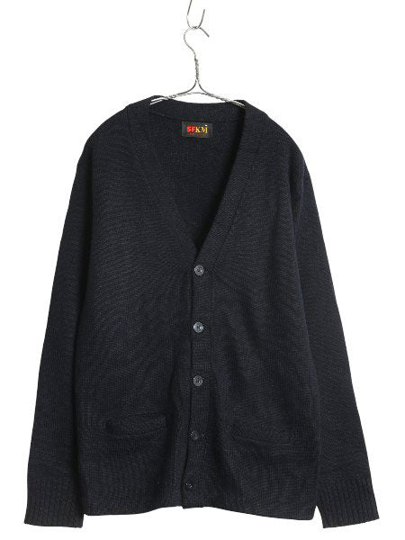 90s USA製 SFKM アクリル ニット ワーク カーディガン メンズ M / オールド セーター ポケット付き 前開き 羽織り 無地 ブラック シンプル
