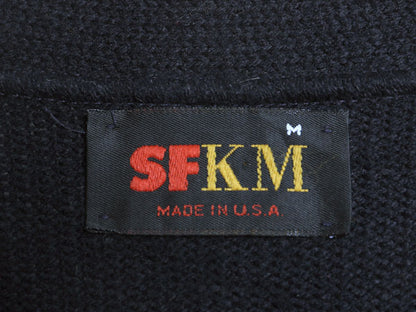 90s USA製 SFKM アクリル ニット ワーク カーディガン メンズ M / オールド セーター ポケット付き 前開き 羽織り 無地 ブラック シンプル