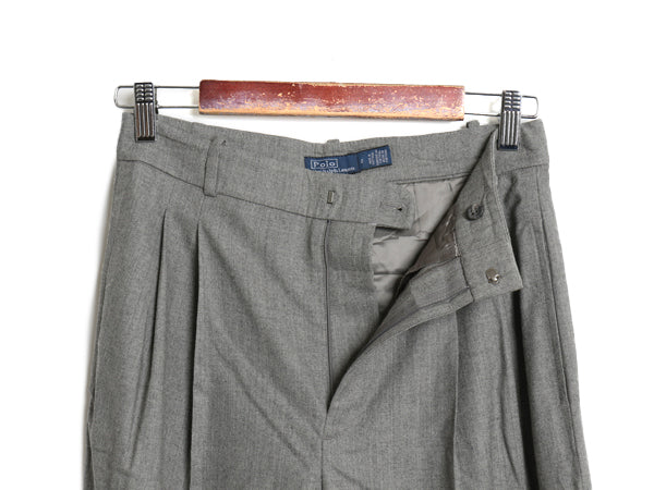 デッドストック ポロ ラルフローレン スラックス パンツ 2 レディース S 程/ サマー ウール ストレッチ 薄手 ツータック ワイド ストレート