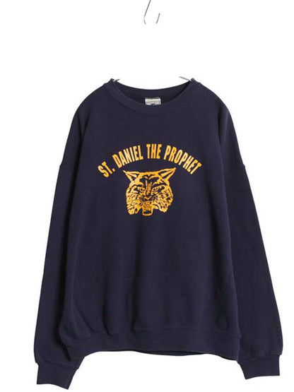 00s リー 2段 カレッジ プリント スウェット メンズ XL オールド トレーナー 裏起毛 アニマル キャラクター 大きいサイズ クルーネック 紺