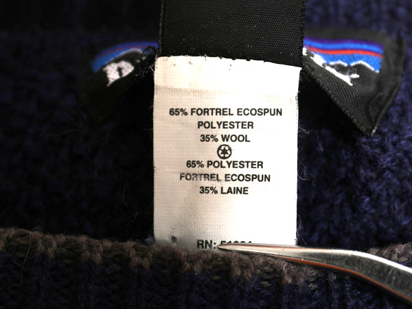 90s USA製 ★ パタゴニア ウール ニット セーター メンズ L オールド アウトドア ワッフル 鹿の子 クルーネック ビッグシルエット 無地 紺