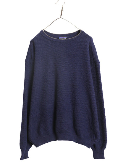90s USA製 ★ パタゴニア ウール ニット セーター メンズ L オールド アウトドア ワッフル 鹿の子 クルーネック ビッグシルエット 無地 紺