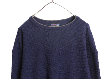90s USA製 ★ パタゴニア ウール ニット セーター メンズ L オールド アウトドア ワッフル 鹿の子 クルーネック ビッグシルエット 無地 紺