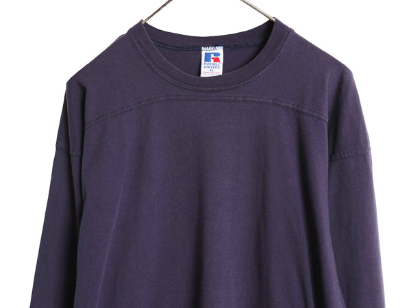 90s USA製 ラッセル 無地 フットボール Tシャツ メンズ XL / オールド 七分袖 ロンT クルーネック ワンポイント カットソー 大きいサイズ