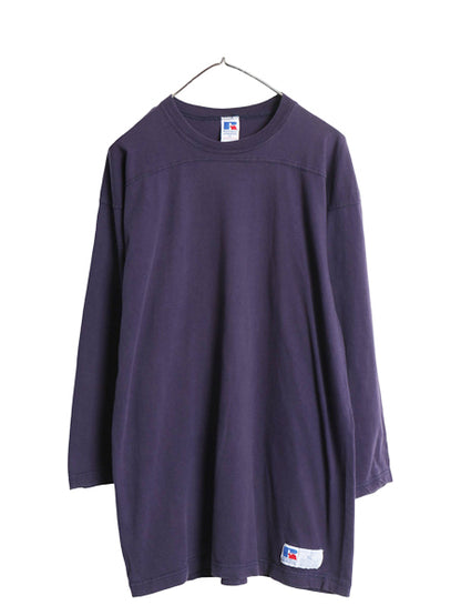 90s USA製 ラッセル 無地 フットボール Tシャツ メンズ XL / オールド 七分袖 ロンT クルーネック ワンポイント カットソー 大きいサイズ