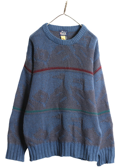 80s ウールリッチ デザイン ニット セーター メンズ M / ヴィンテージ アウトドア 立体編み 絵柄 ウール ハンティング アニマル ローゲージ