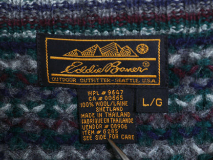 90s エディーバウアー デザイン ニット セーター メンズ L オールド 黒タグ シェットランド ウール ヘビーウェイト マルチカラー シンプル