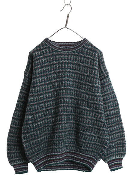 90s エディーバウアー デザイン ニット セーター メンズ L オールド 黒タグ シェットランド ウール ヘビーウェイト マルチカラー シンプル