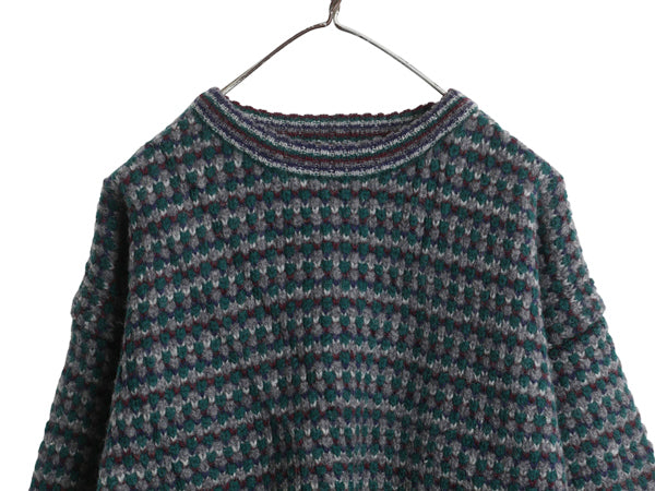 90s エディーバウアー デザイン ニット セーター メンズ L オールド 黒タグ シェットランド ウール ヘビーウェイト マルチカラー シンプル