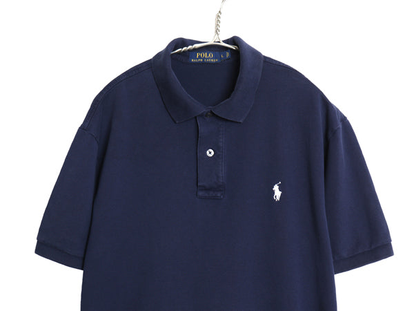 ポロ ラルフローレン 鹿の子 半袖 ポロシャツ メンズ L 古着 半袖シャツ ワンポイント カットソー  シンプル トップス ゆったり ネイビー