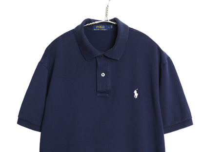 ポロ ラルフローレン 鹿の子 半袖 ポロシャツ メンズ L 古着 半袖シャツ ワンポイント カットソー  シンプル トップス ゆったり ネイビー