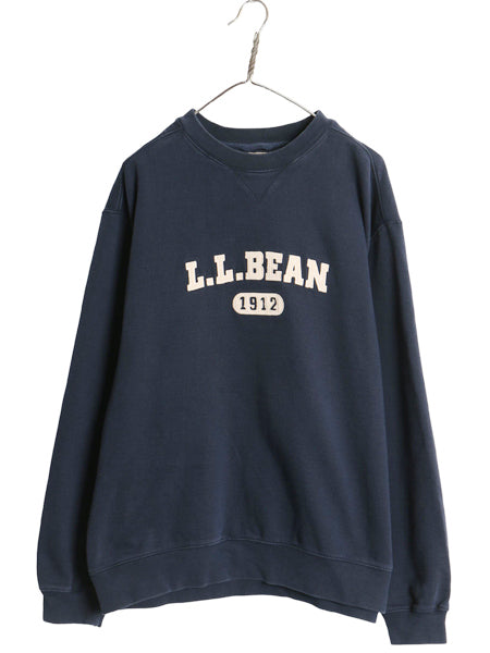 エルエルビーン ロゴ 刺繍 スウェット メンズ XL アウトドア トレーナー クルーネック 裏起毛 前V ヘビーウェイト 大きいサイズ ネイビー 