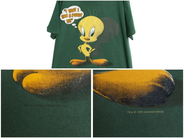 90s ワーナー トゥイーティー プリント Tシャツ メンズ レディース L 程 オールド キャラクター イラスト ヘビーウェイト シングルステッチ