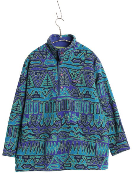 90s USA製 パタゴニア シンチラ スナップT キッズ L レディース S 程/ 99年製 オールド 総柄 フリース プルオーバー スナップ ジャケット