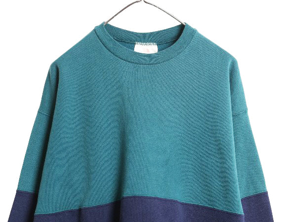 90s USA製 ヘインズ 無地 スウェット メンズ レディース L / オールド トレーナー 裏起毛 ツートン シンプル ターコイズ グリーン ネイビー