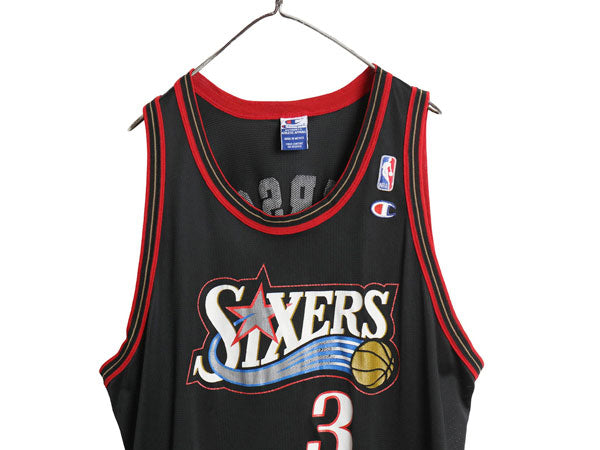 90s セブンティ シクサーズ メッシュ タンクトップ メンズ XXL 程/ オールド NBA チャンピオン アイバーソン ユニフォーム 大きいサイズ 黒