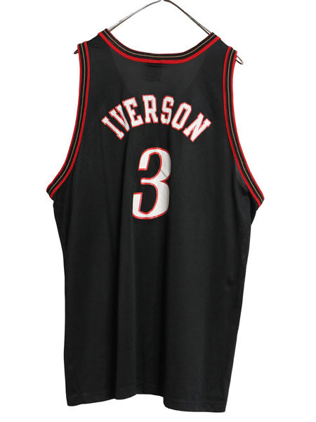 90s セブンティ シクサーズ メッシュ タンクトップ メンズ XXL 程/ オールド NBA チャンピオン アイバーソン ユニフォーム 大きいサイズ 黒