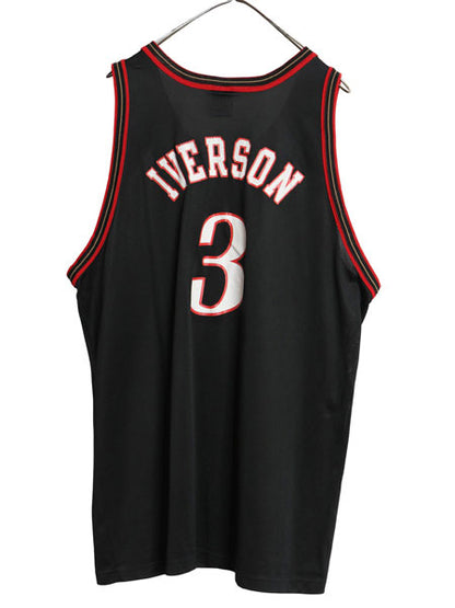 90s セブンティ シクサーズ メッシュ タンクトップ メンズ XXL 程/ オールド NBA チャンピオン アイバーソン ユニフォーム 大きいサイズ 黒