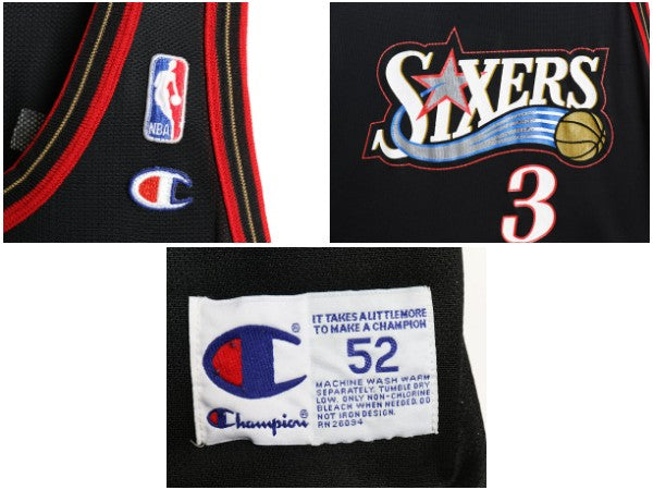 90s セブンティ シクサーズ メッシュ タンクトップ メンズ XXL 程/ オールド NBA チャンピオン アイバーソン ユニフォーム 大きいサイズ 黒