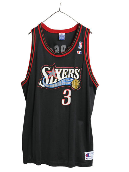 90s セブンティ シクサーズ メッシュ タンクトップ メンズ XXL 程/ オールド NBA チャンピオン アイバーソン ユニフォーム 大きいサイズ 黒