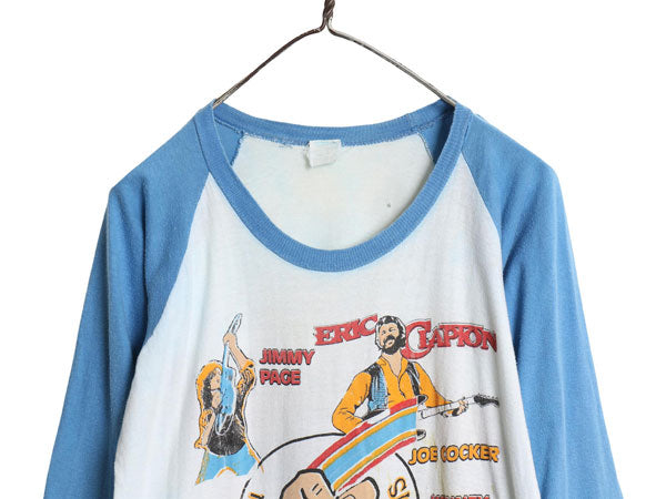 80s パキ綿 ツアー プリント ベースボール Tシャツ メンズ L 小さめ M ヴィンテージ ローリング ストーンズ バンド ロック 7分袖 ツートン