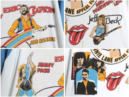80s パキ綿 ツアー プリント ベースボール Tシャツ メンズ L 小さめ M ヴィンテージ ローリング ストーンズ バンド ロック 7分袖 ツートン
