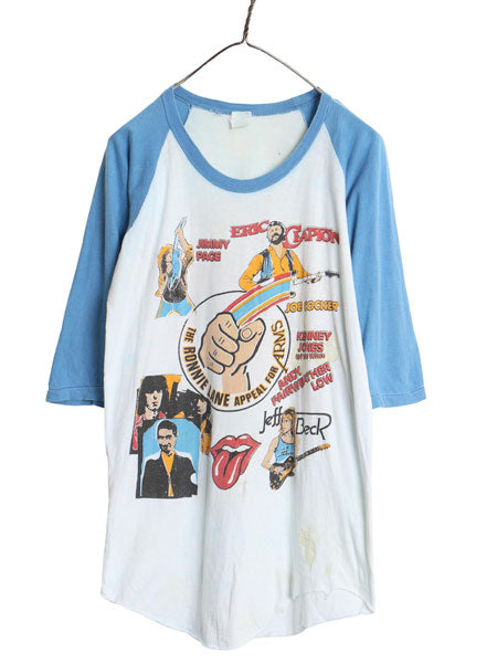 80s パキ綿 ツアー プリント ベースボール Tシャツ メンズ L 小さめ M ヴィンテージ ローリング ストーンズ バンド ロック 7分袖 ツートン