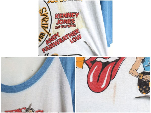 80s パキ綿 ツアー プリント ベースボール Tシャツ メンズ L 小さめ M ヴィンテージ ローリング ストーンズ バンド ロック 7分袖 ツートン