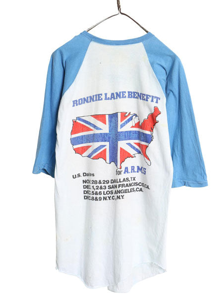 80s パキ綿 ツアー プリント ベースボール Tシャツ メンズ L 小さめ M ヴィンテージ ローリング ストーンズ バンド ロック 7分袖 ツートン