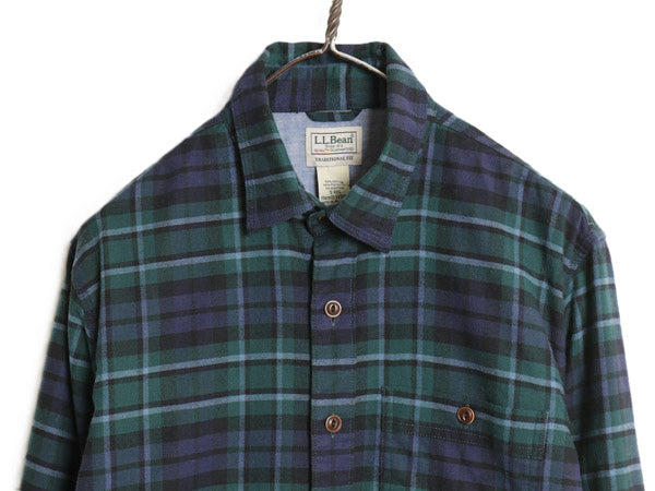 エルエルビーン チェック 長袖 フランネル シャツ メンズ S アウトドア TRADITIONAL FIT ネルシャツ コットン ストレッチ ブラックウォッチ