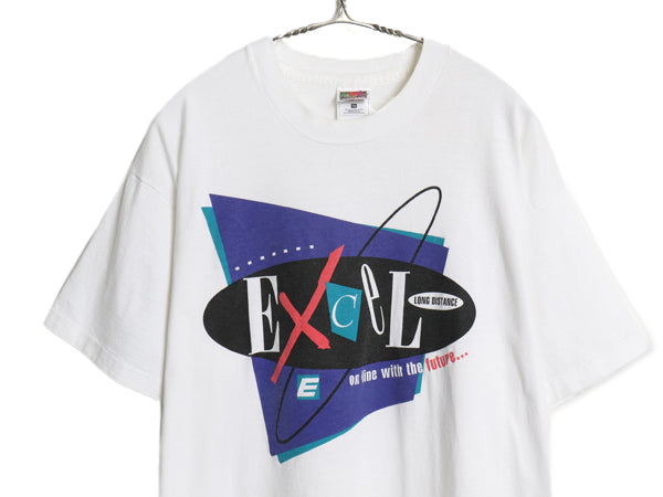 90s USA製 ★ エクセル 企業物 アート ロゴ プリント Tシャツ メンズ XL / 古着 オールド 当時物 企業物 グラフィック シングルステッチ 白